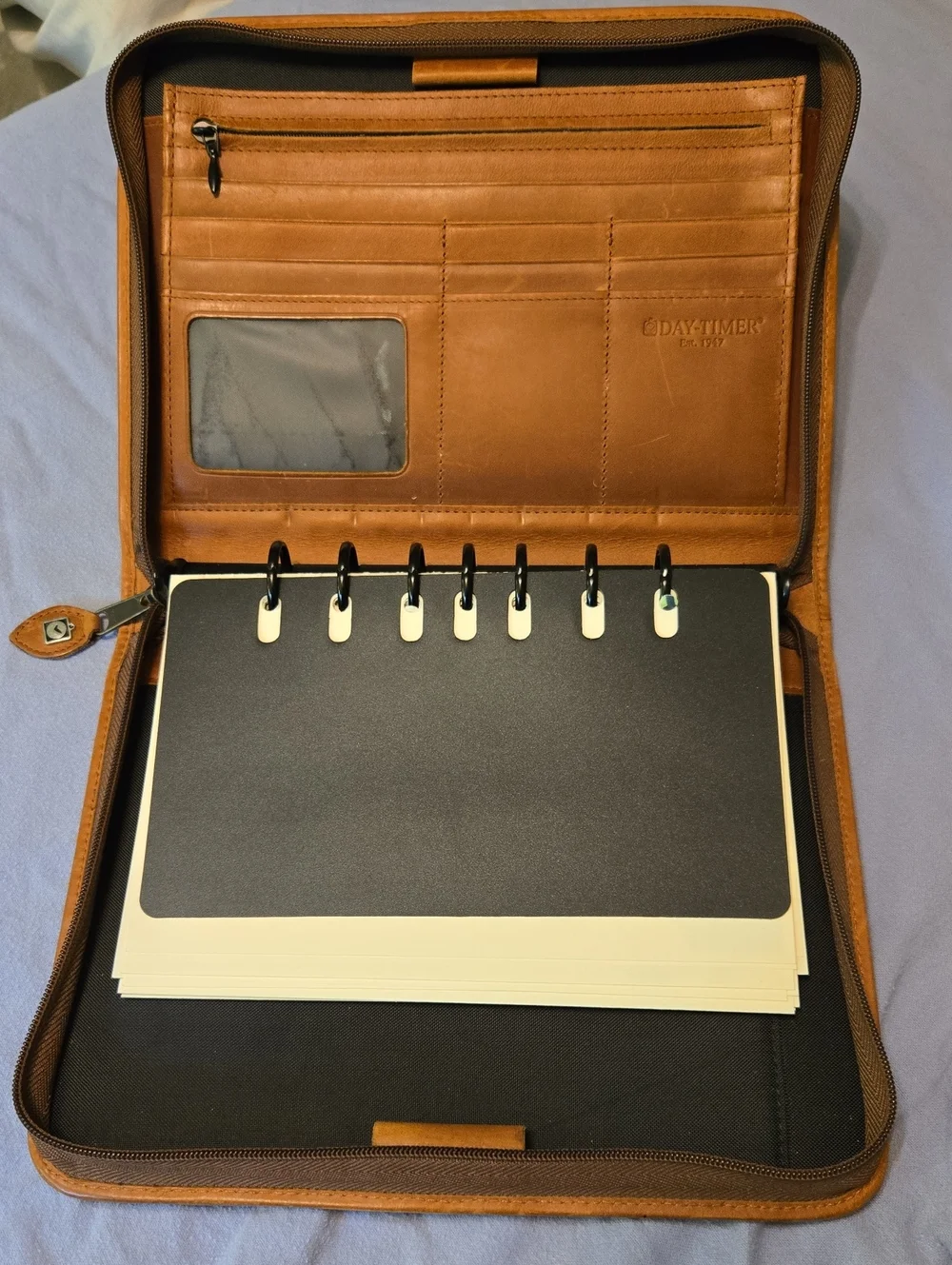 Day TIMER Leather Zip Portfolio Case - Tan
